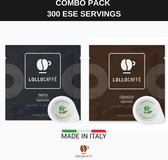 Lollo Caffè Nero + Classico Combo Pack - ESE Koffiepads - 2 x 150 stuks - Napolitaanse gebrande koffie - E.S.E. Servings - Authentieke koffie Voor espresso liefhebbers