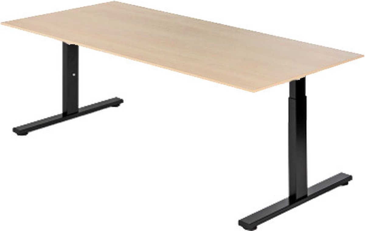Presto R - Verstelbaar bureau - 200x80 - Eiken Whitewash - Zwart frame