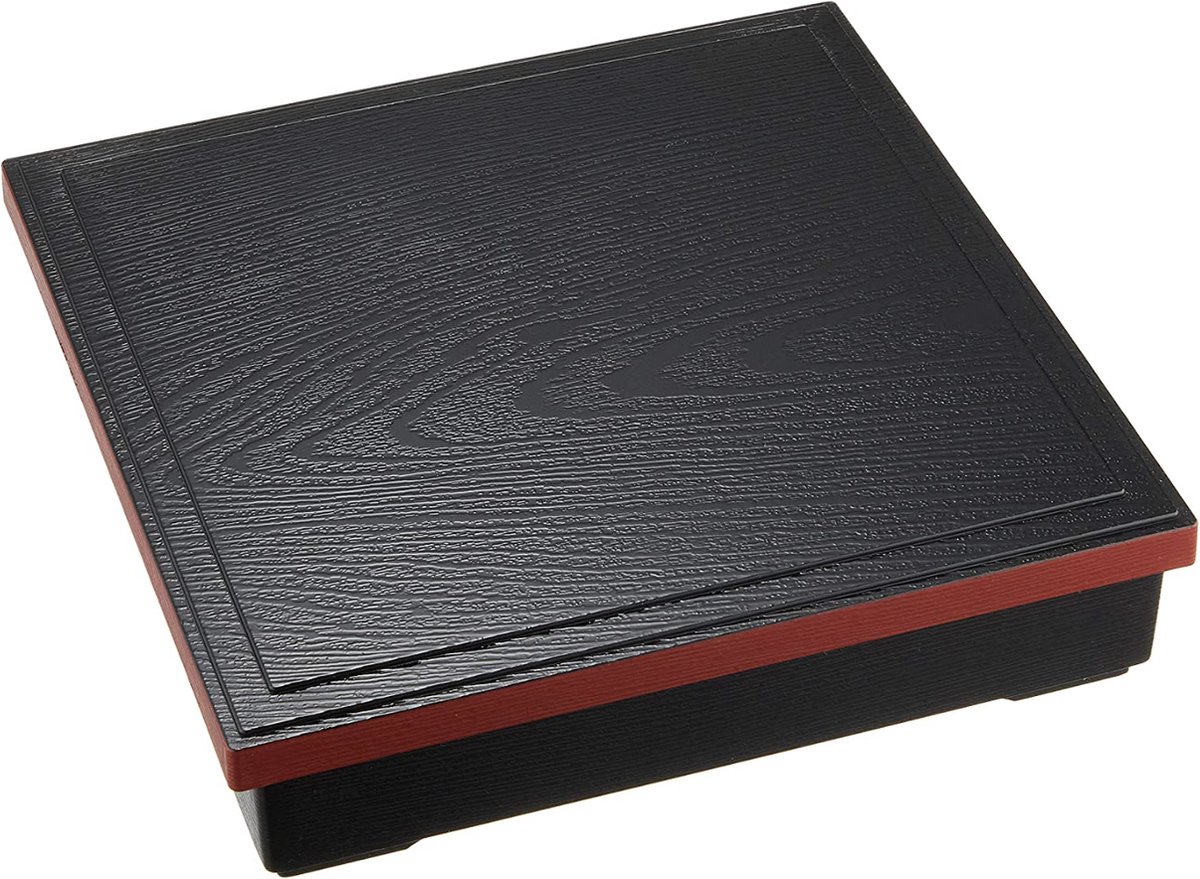 Zwart/Rode Bento Box – Lacquerware – 25.5 x 25.5cm