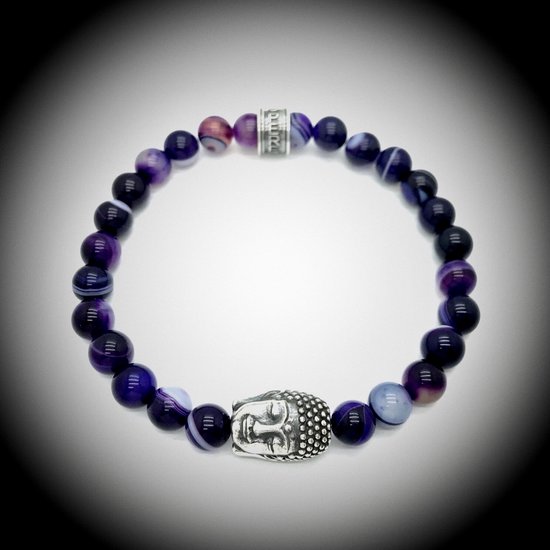 Bracelet en Natuursteen avec breloque bouddha / bouddha en Argent sterling 925 de 13 grammes d' Argent , bracelet en pierres précieuses fait à la main avec des perles de 8 mm (sardoine violette).