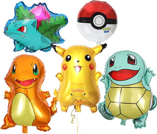 5 delig - Pokemon balonnen, pikachu helium balonnen - Feest balonnen- Pikachu - Charmander - Ivysaur - Squirtle