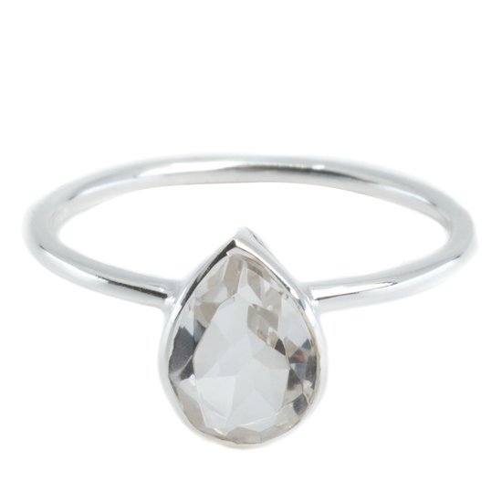 Edelsteen Ring Bergkristal – 925 Zilver – Peervorm (Maat 17)