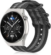 Strap-it Nylon gesp bandje - geschikt voor Huawei Watch GT / GT 2 / GT 3 / GT 3 Pro 46mm / GT 2 Pro / GT Runner / Watch 3 - Pro - zwart/grijs