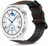 Strap-it Leren / siliconen smartwatch bandje - geschikt voor Huawei Watch GT 3 Pro 43mm / GT 2 42mm / GT 3 42mm - bruin
