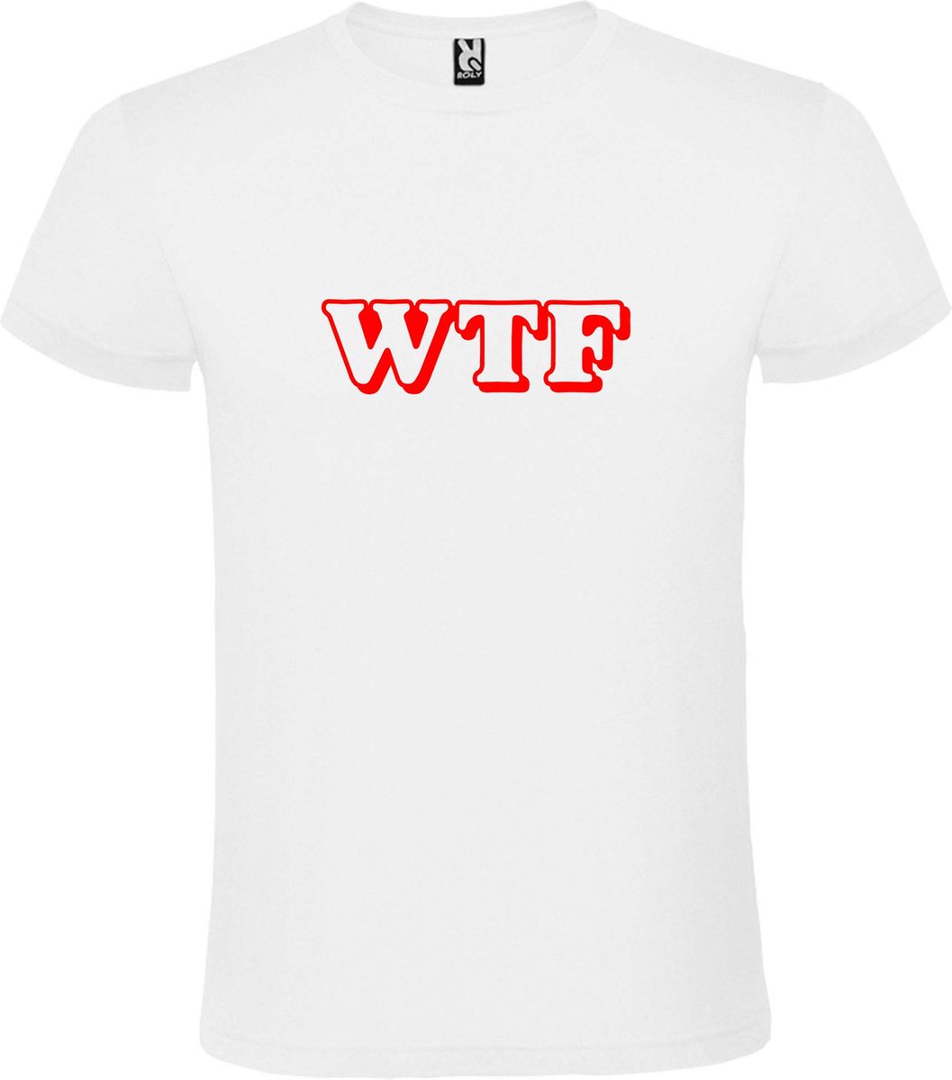 Wit T-shirt ‘WTF’ Rood maat M