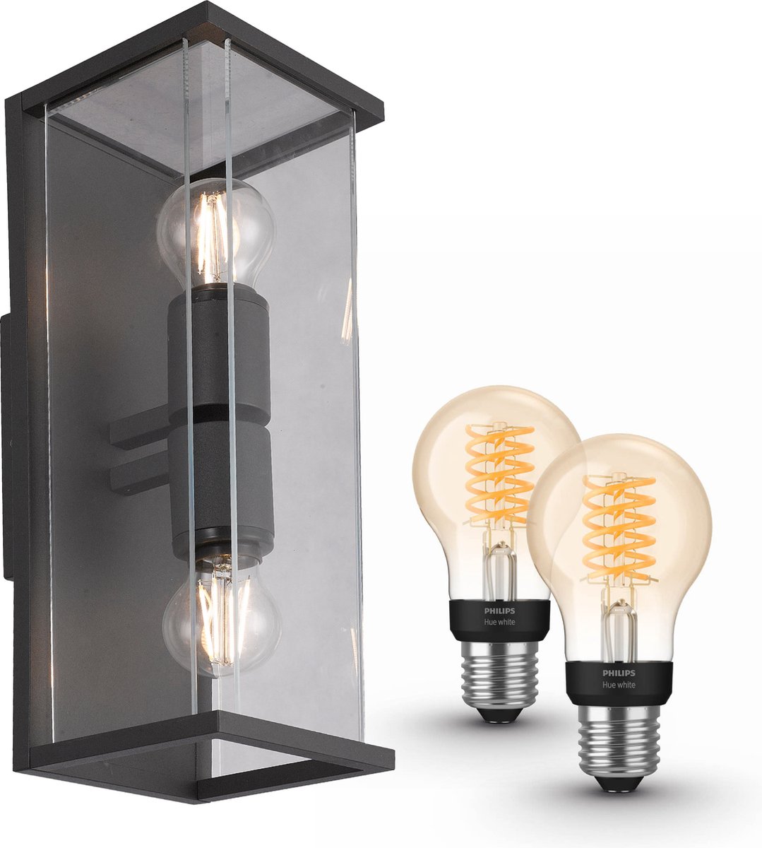 Mantra Meribel Outdoor Wandlamp - Lichtgrijs - 2 lichtpunten - Incl. Philips Hue White Filament staandaarlamp E27
