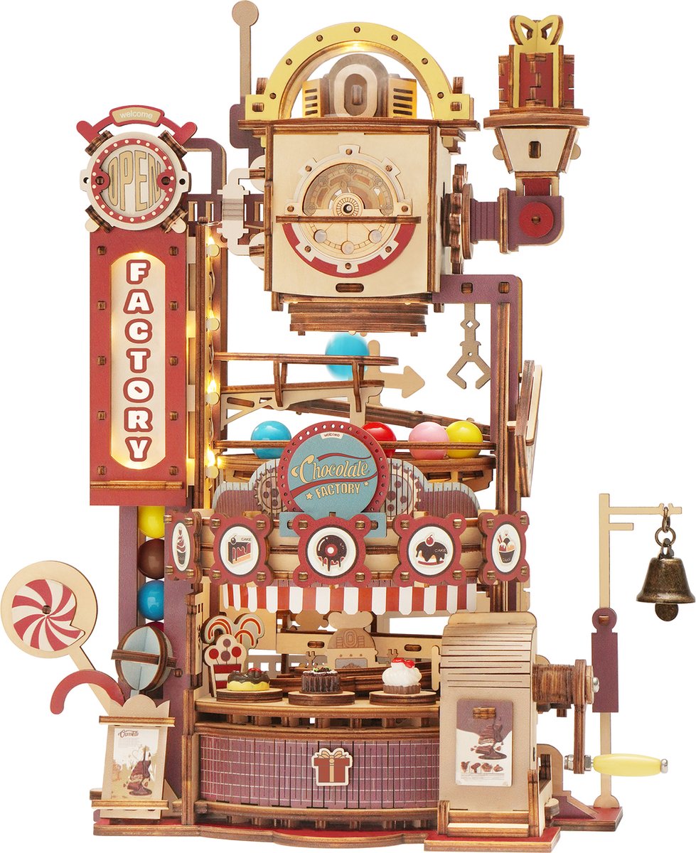 Robotime - Chocolate Factory Marble Run - LGA02 - houten bouwpakket - houten modelbouw - knikkerbaan