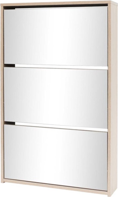 Meuble à Chaussures 4 Étagères Avec Miroir 63x17x134 Cm Chêne - Rangement Élégant