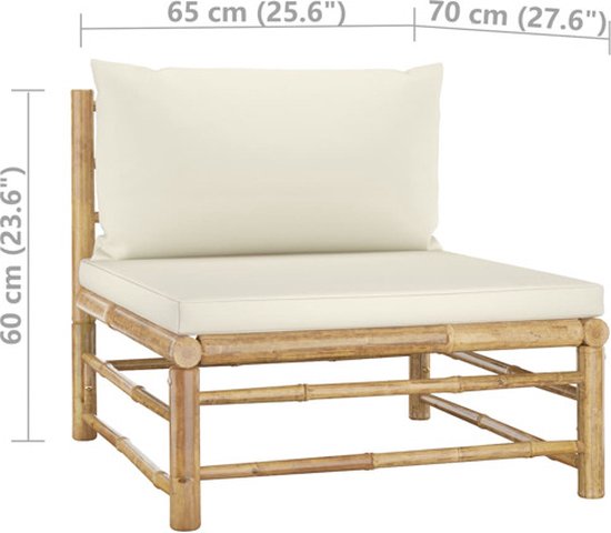 vidaXL - 6-delige - Loungeset - met - crèmewitte - kussens - bamboe