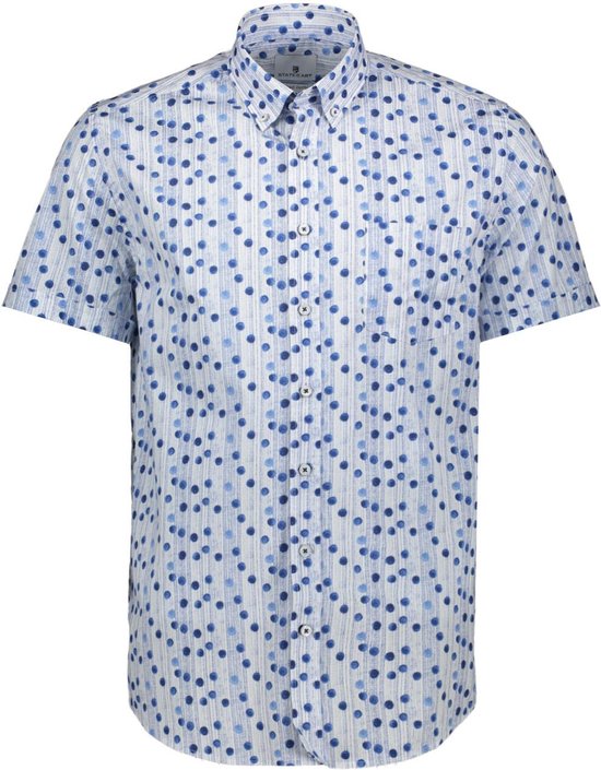 State of Art - Shortsleeve Overhemd Blauw Stippen - Heren - Maat L - Modern-fit