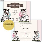 GR005 (8 stuks) - Baby Gender Reveal uitnodiging 8 st - Zebra -Gender reveal party - invulkaarten - Jongen of een Meisje? - uitnodigingen met envelop - Uitnodigingskaarten - kaarten met enveloppen - kaart met envelop - Set kaarten - Zebra thema