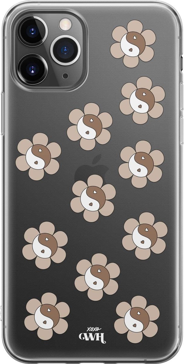 YinYang Flowers Nude - Transparant hoesje geschikt voor iPhone 12 Pro hoesje transparant - Shockproof case met emoji YinYang geschikt voor Apple iPhone 12 Pro - Doorzichtig hoesje met opdruk YinYang