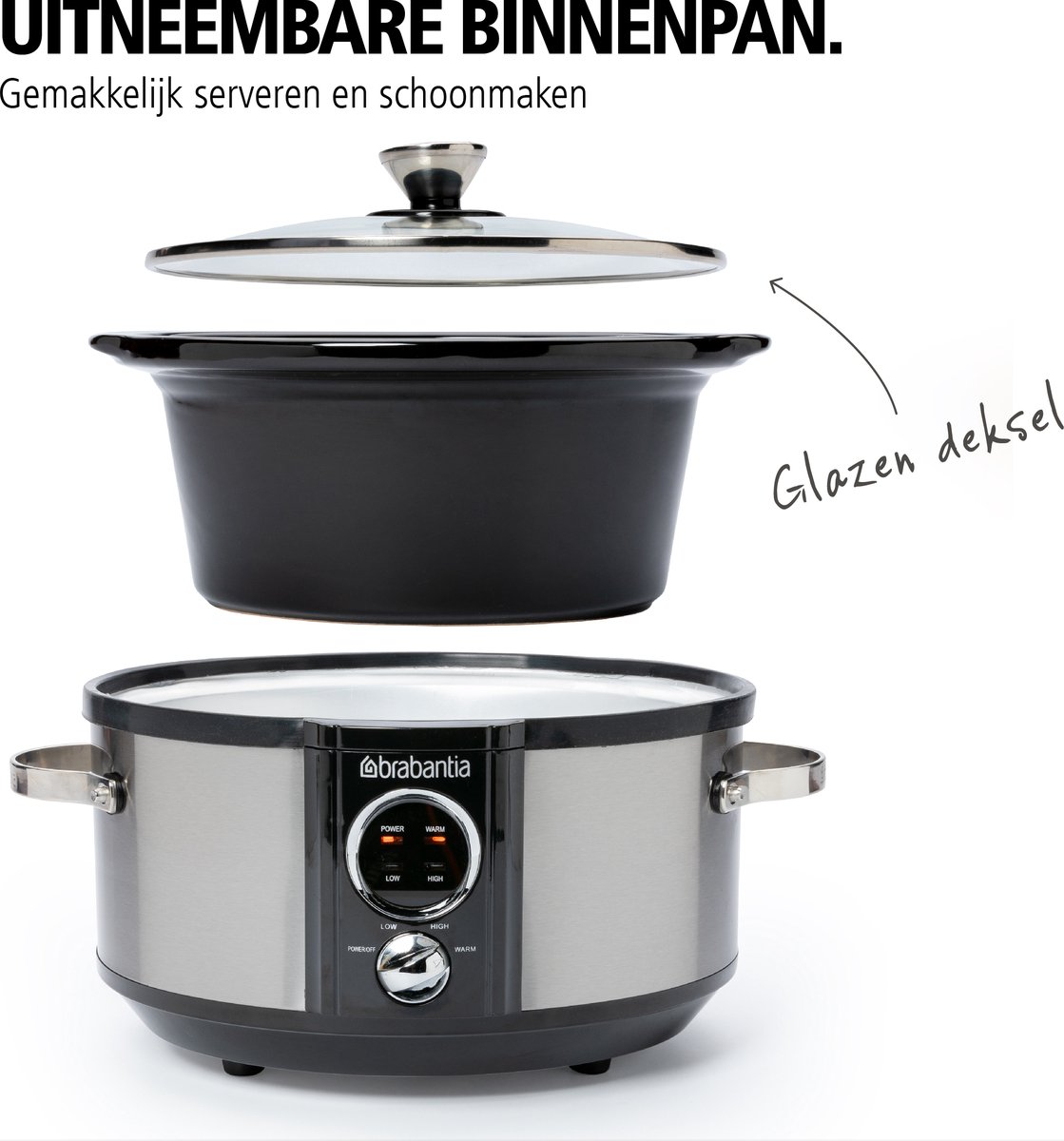 Brabantia BBEK1081 Slowcooker - 3.5 Liter - 180 Watt - Warmhoudfunctie - Keramische binnenpan – foto 4