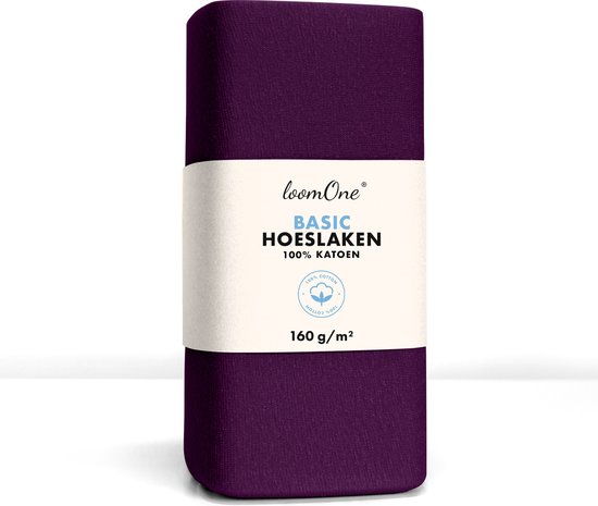 Loom One Hoeslaken – 100% Jersey Katoen – 100x220 cm – tot 35cm matrasdikte– 160 g/m² – Paars
