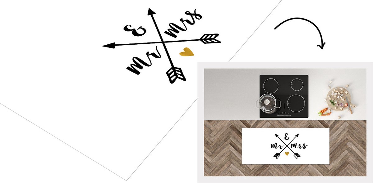 KitchenYeah Keukenloper - Loper keuken - Quotes - Mr & Mrs - Spreuken - Trouwen - 120x50 cm - Keukenloper vinyl Multicolor