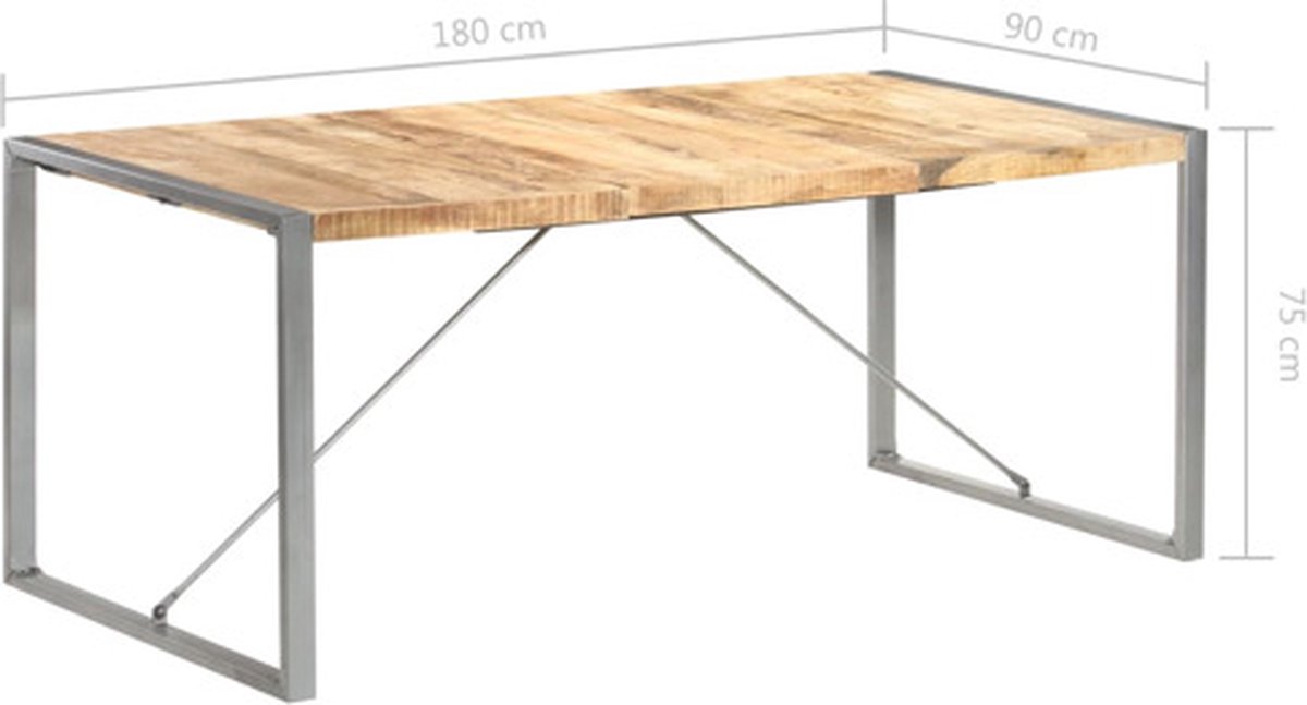 vidaXL Eettafel - 180x90x75 - cm - massief - ruw - mangohout Grijs