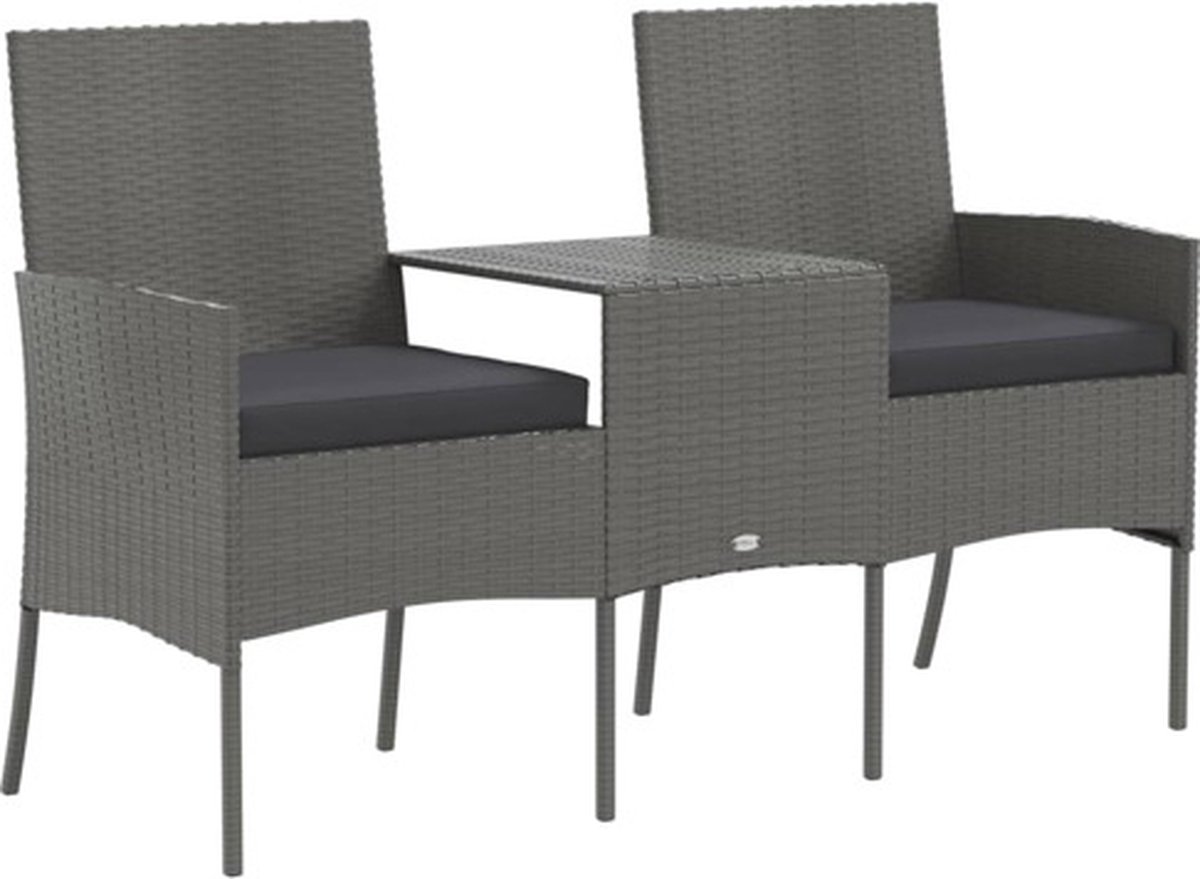 vidaXL - Tuinbank - 2-zits - met - tafeltje - poly - rattan - antracietkleurig