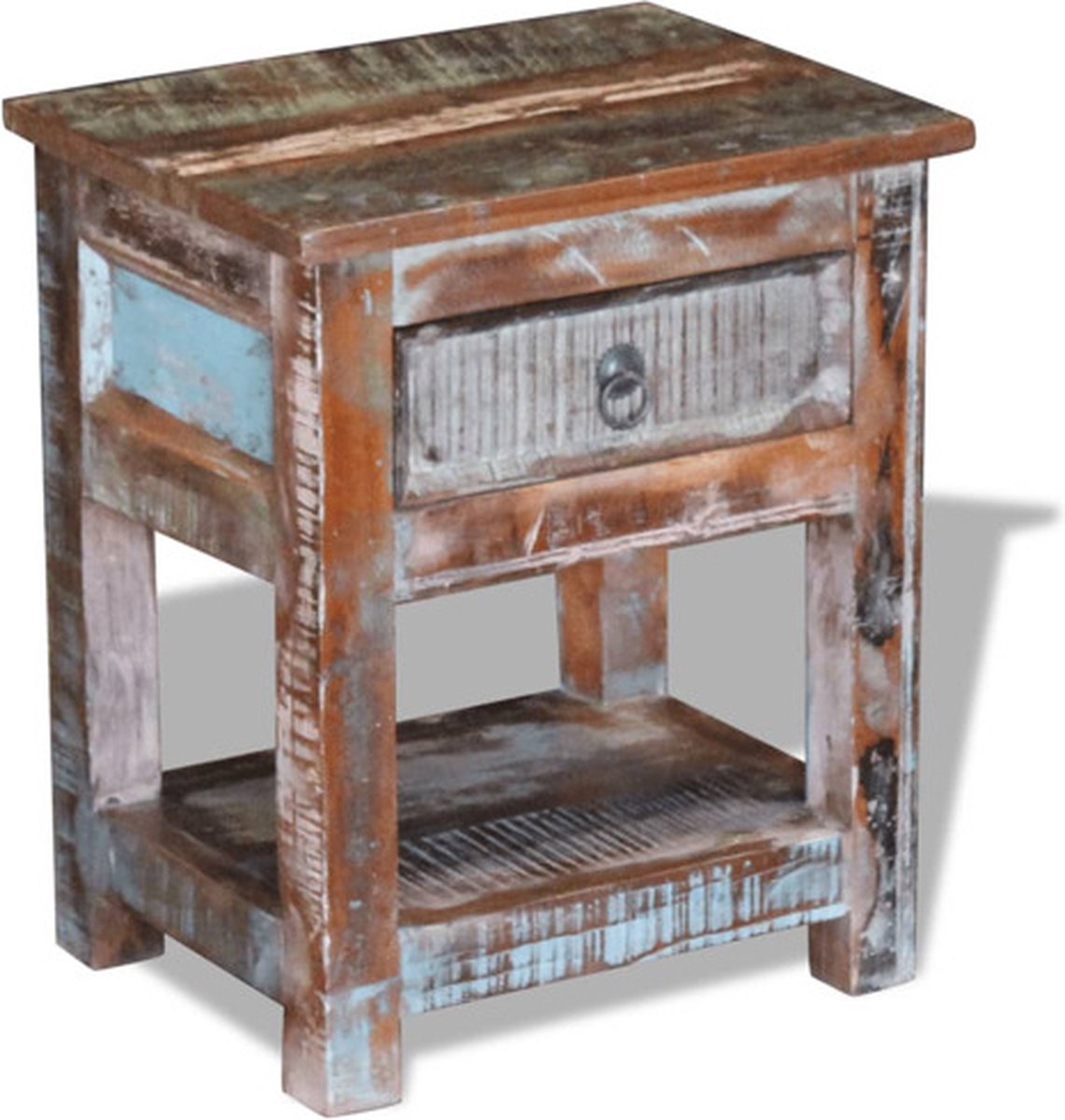 vidaXL Bijzettafel - met - lade - 43x33x51 - cm - massief - gerecycled - hout meerkleurig