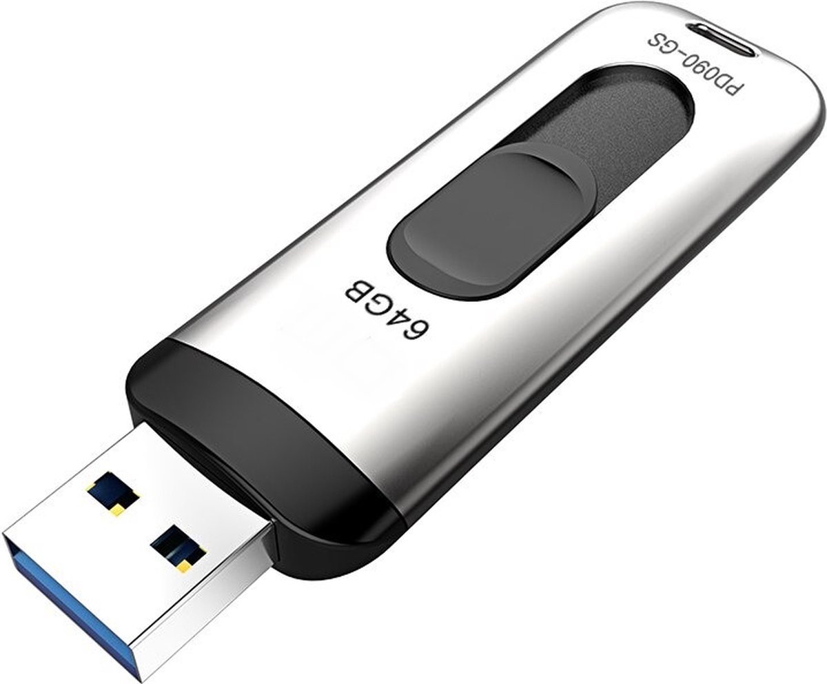 LUXWALLET PD9 USB 3.0 Flash Drive – Metalen USB Stick - 64GB High Speed ​​Draagbare Geheugen Stick - Leessnelheid tot 150 MB / s –Zilver/Zwart
