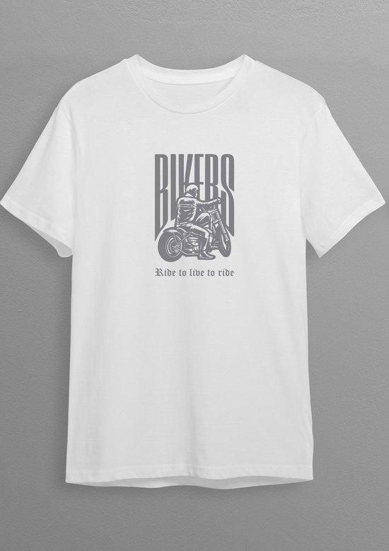 Motorshirt | Bikershirt | Wit T-shirt | Zilvere opdruk | S | Opdruk 2