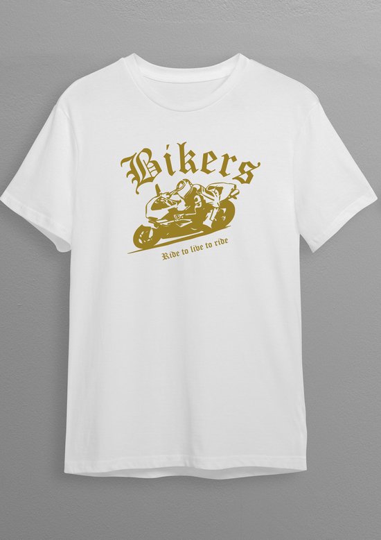 Race Bike | Bikershirt | Wit T-shirt | Goude opdruk | XXL