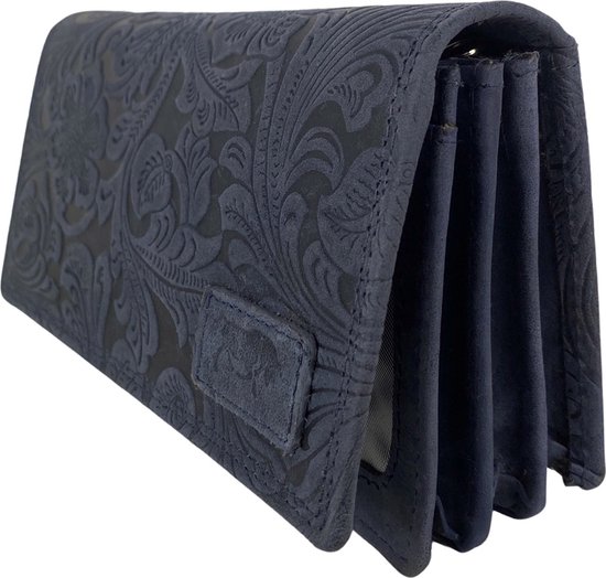 Portefeuille Arrigo Harmonica Wrap Portefeuille En Cuir Imprimé Floral RFID Portefeuille Femme Bleu Foncé