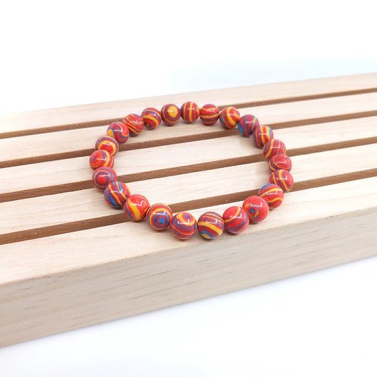 Bixorp Gems Bracelet en Pierre Naturelle d'Imitation Malachite Rouge et Jaune - Bracelets de perles de Pierres Précieuses Naturelles - 20cm