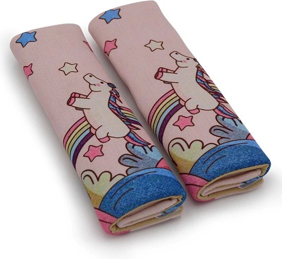 Kasey Products - Gordelbeschermer Kind - Eenhoorns - 2 stuks met Klittenbandsluiting - Zachte en Comfortabele Gordelhoes Voor Kinderen