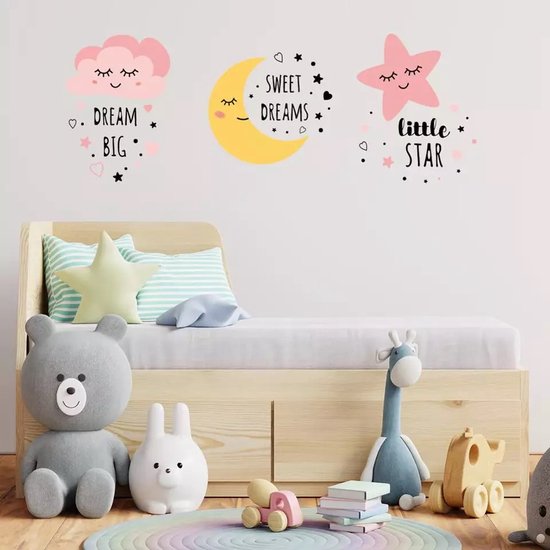 Merkloos - muursticker - sweet dreams - maan en wolk - kinderkamer decoratie