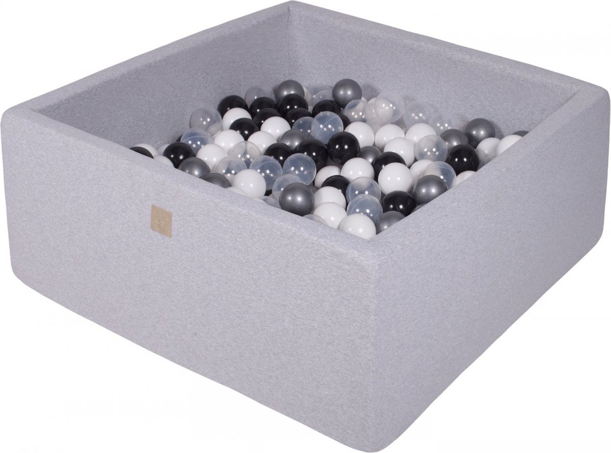 Vierkante Ballenbak incl. 400 ballen - 110x110x40 cm - Licht Grijs - Wit, Zwart, Transparant, Zilver