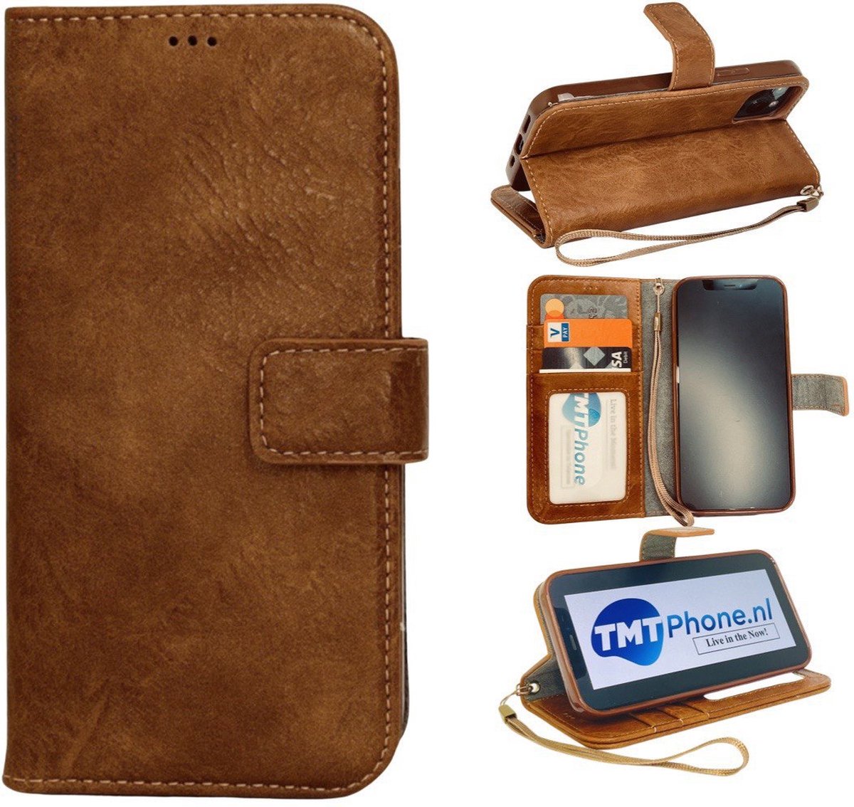 Hoesje Geschikt Voor Apple iPhone 12/12 Pro – Kunstleer - Book Case - Classic wallet - 3 Pasjes - Bruin - TMTphone