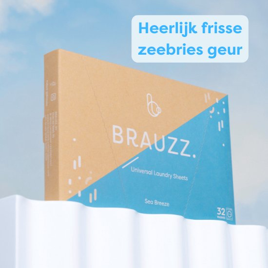 BRAUZZ. wasstrips 'Sea Breeze' 32 stuks, op een witte sokkel tegen een blauwe hemel.