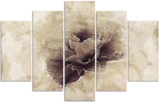 Trend24 - Canvas Schilderij - Ashen Flower - Vijfluik - Bloemen - Beige
