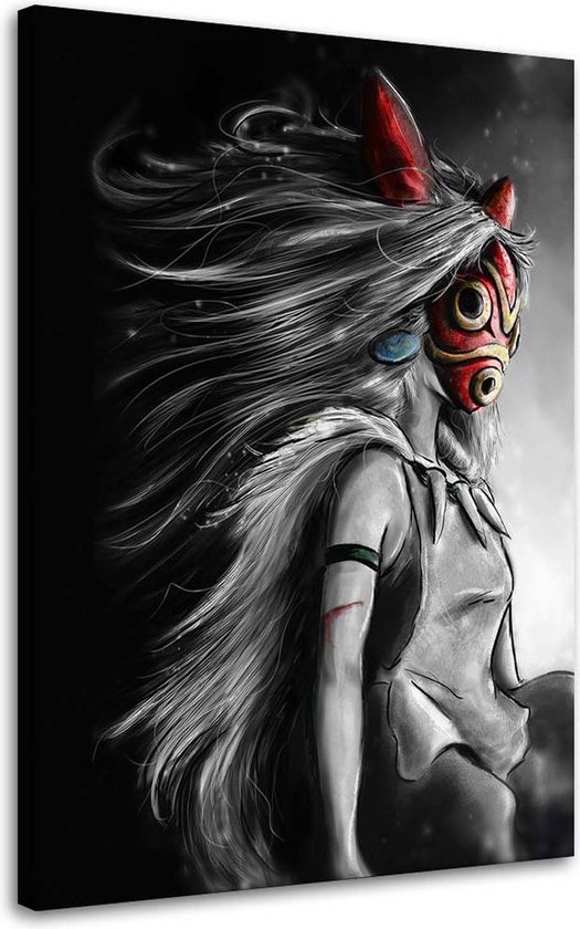 Trend24 - Canvas Schilderij - Prinses Mononoke - Studio Ghibli - Schilderijen - Voor Jongeren - 40x60x2 cm - Grijs