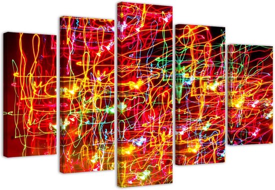 Trend24 - Canvas Schilderij - City Lights - Vijfluik - Abstract - 200x100x2 cm - Rood
