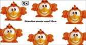 6x Mascotte Strandbal oranje geluksvogel 35cm - Strand zwembad decoratie festival thema feest fun verjaardag