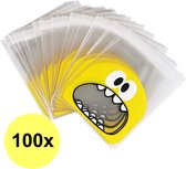 Fako Bijoux® - Cellofaan Zakjes - 100x Transparante Uitdeelzakjes - Cellofaan Plastic Traktatie Kado Zakjes - Snoepzakjes - Monster - 10x10cm - 100 Stuks - Geel