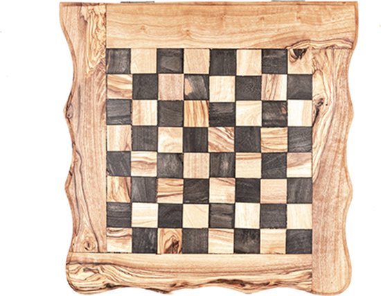 Thumbnail van een extra afbeelding van het spel Schaakbord olijfhout set domino-dammen 22x22x7
