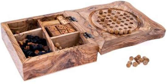 Thumbnail van een extra afbeelding van het spel Schaakbord olijfhout set domino-dammen 22x22x7