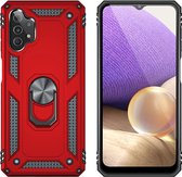 Samsung Galaxy A32 (5G) Rood Shockproof Militairy Hybrid Armour Case Hoesje Met Kickstand Ring - Extreem Stevige Anti-Shock Hard Rugged Cover Bumper Hoes  - Stevige Shock Proof Backcover