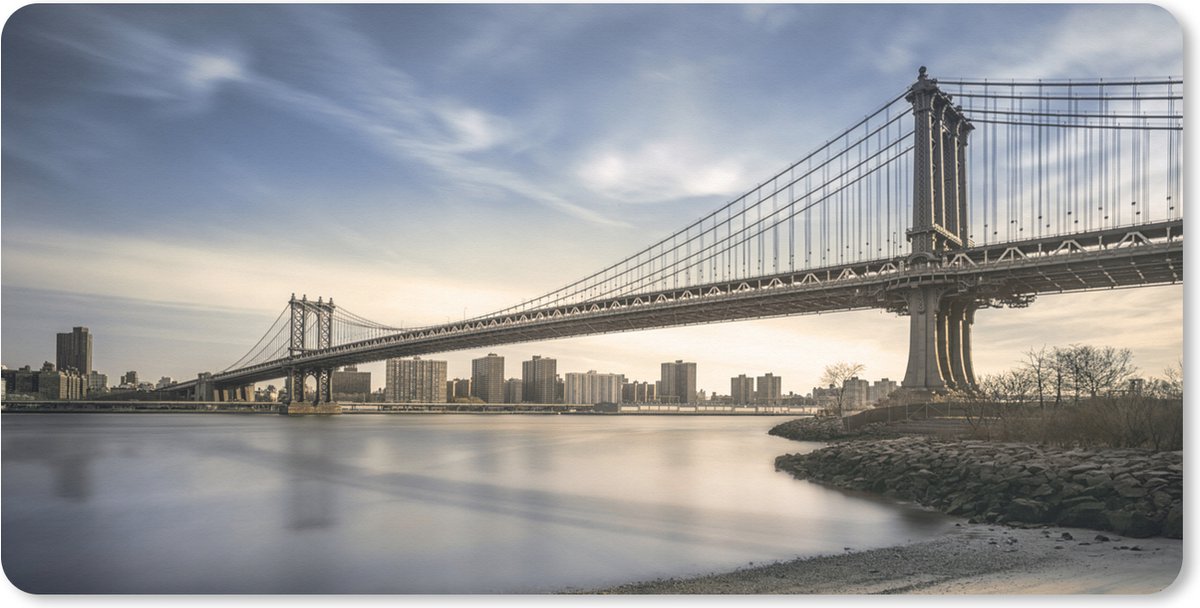 Muismat XXL 100x50 cm - Bureau onderlegger - Bureau mat New York - Rivier - Bridge - Bureaumat - Gaming mousepad xl - Bureaulegger groot - Computer deskmat