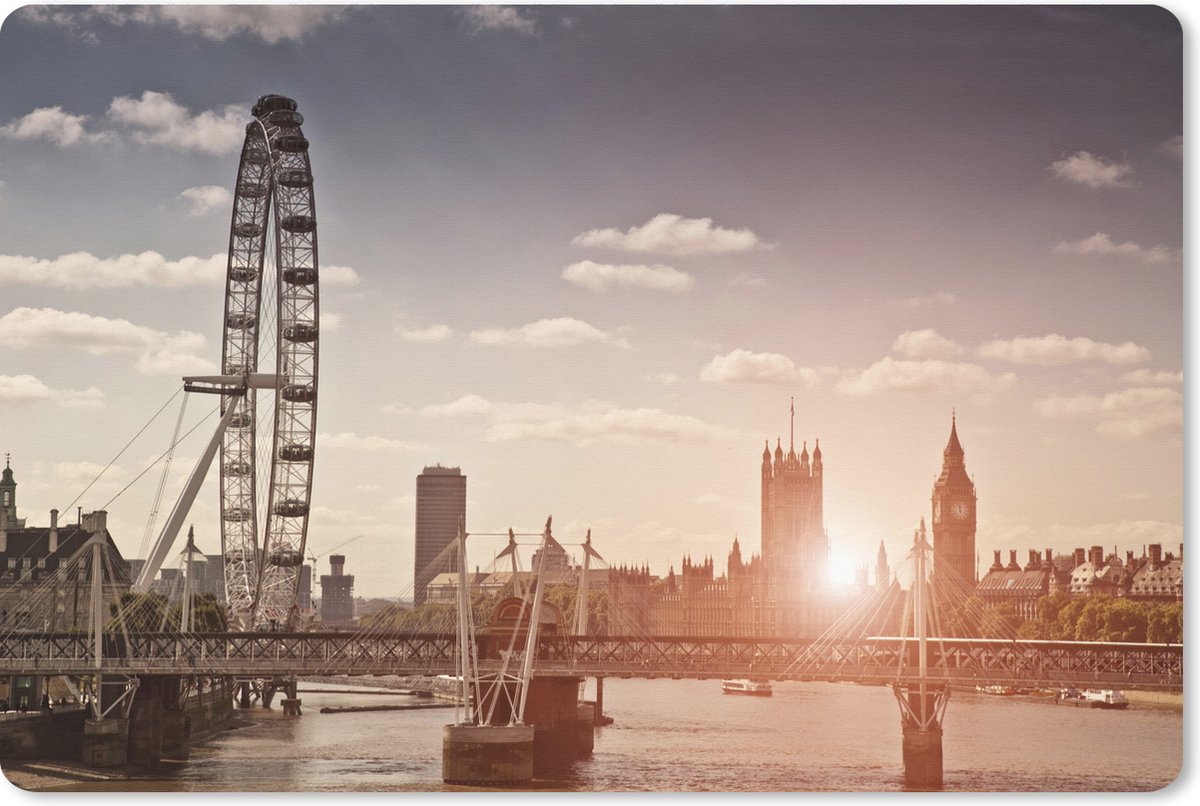 Muismat XXL 120x80 cm - Bureau onderlegger - Bureau mat Londen eye - Engeland - Big Ben - Bureaumat - Gaming mousepad xl - Bureaulegger groot - Computer deskmat