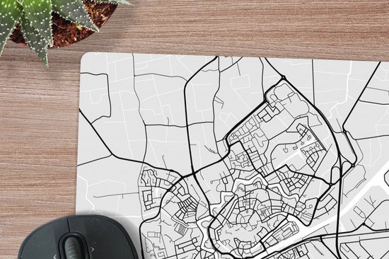 Muismat XXL 40x40 cm - Bureau onderlegger - Bureau mat Stadskaart - Middelburg - Grijs - Wit - Bureaumat - Gaming mousepad xl - Bureaulegger groot - Computer deskmat