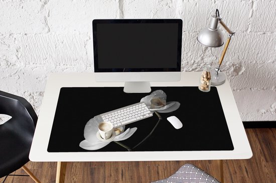 Tapis de souris XXL - Sous-main - Tapis de bureau - Orchidée - Fleurs - Zwart - Wit - Nature morte - 120x60 cm - Tapis de souris XXL