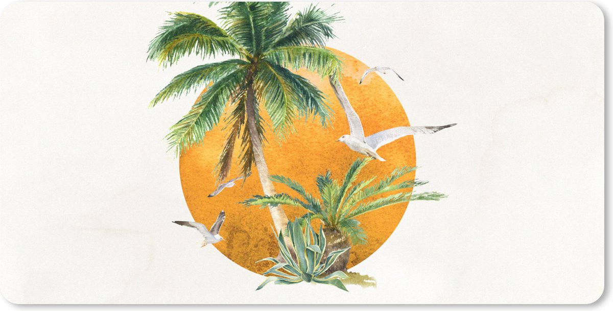 Muismat XXL 100x50 cm - Bureau onderlegger - Bureau mat Palmboom - Vogel - Strand - Bureaumat - Gaming mousepad xl - Bureaulegger groot - Computer deskmat