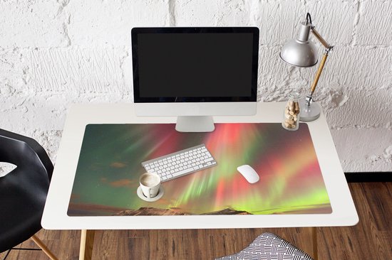 Muismat XXL 120x60 cm - Bureau onderlegger - Bureau mat Noorderlicht - Groen - Roze - Berg - Bureaumat - Gaming mousepad xl - Bureaulegger groot - Computer deskmat