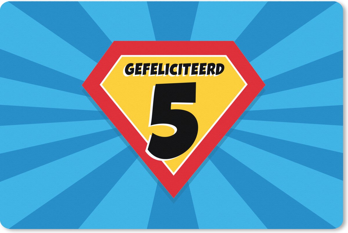 Muismat XXL 90x60 cm - Bureau onderlegger - Bureau mat Verjaardag - 5 jaar - Kind - Superheld - Bureaumat - Gaming mousepad xl - Bureaulegger groot - Computer deskmat