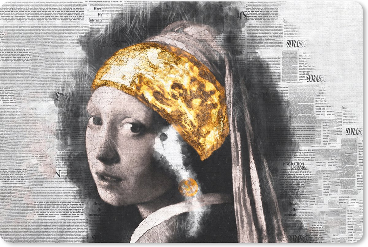Muismat XXL 120x80 cm - Bureau onderlegger - Bureau mat Meisje met de parel - Vermeer - Collage - Bureaumat - Gaming mousepad xl - Bureaulegger groot - Computer deskmat