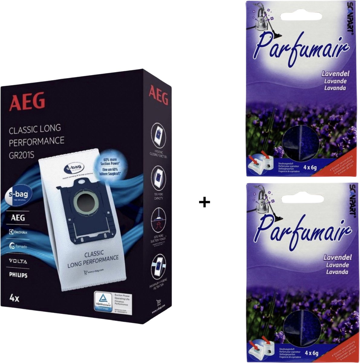 AEG - 1x S-BAG + 2x Geurkorrels (lavendel) - Stofzuigerzakken met geurparels - Voor een frisse geur - COMBIDEAL