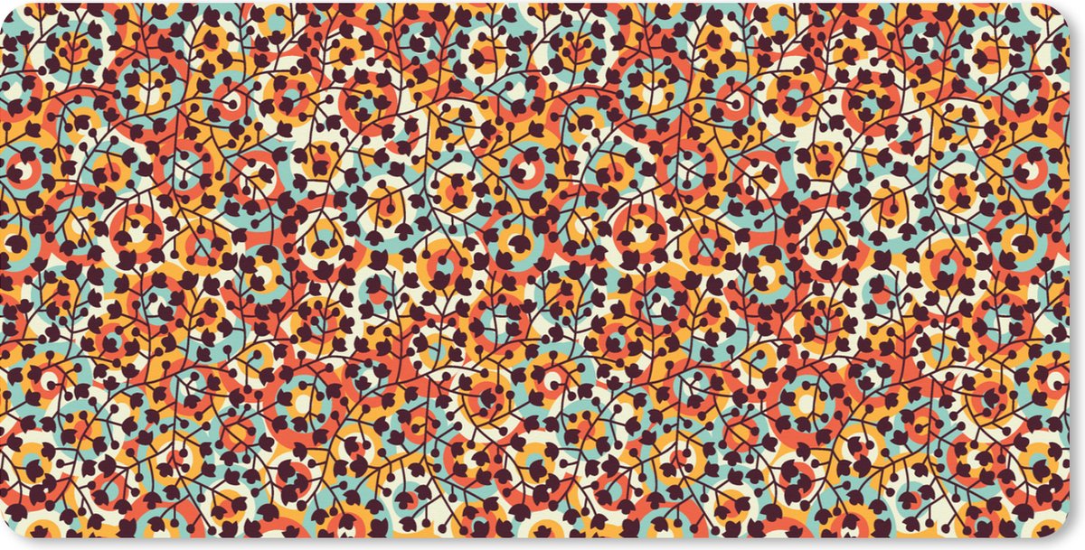 Muismat XXL 120x60 cm - Bureau onderlegger - Bureau mat Bloemen - Bohemian - Cirkel - Patroon - Bureaumat - Gaming mousepad xl - Bureaulegger groot - Computer deskmat